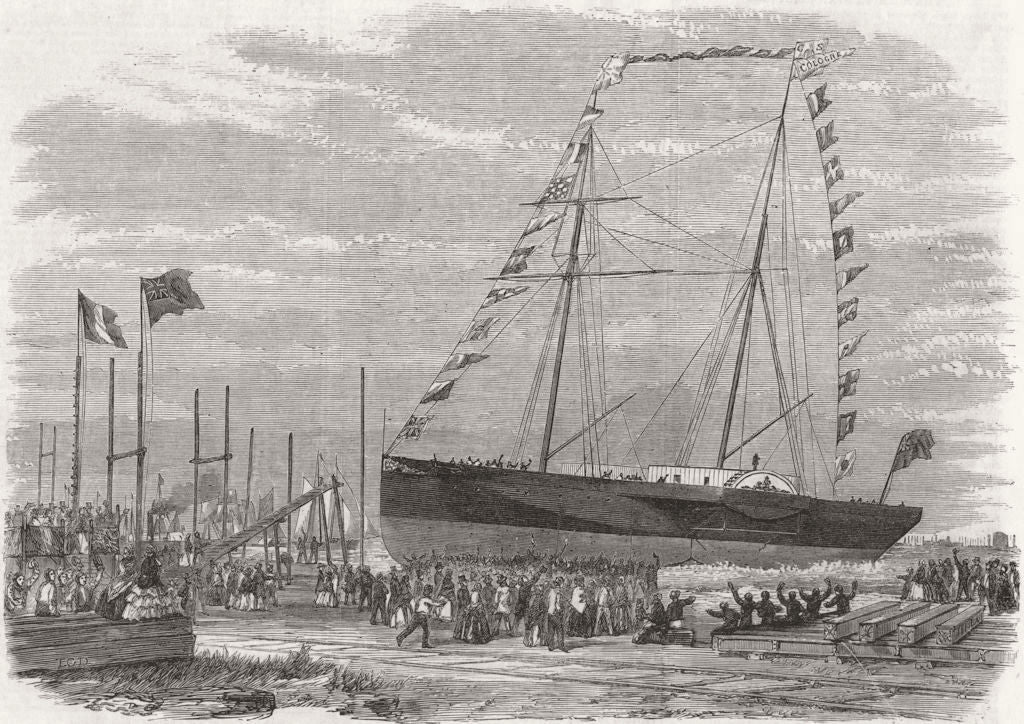 GERMANY. Launch of the Cologne, at Millwall 1858 old antique print picture